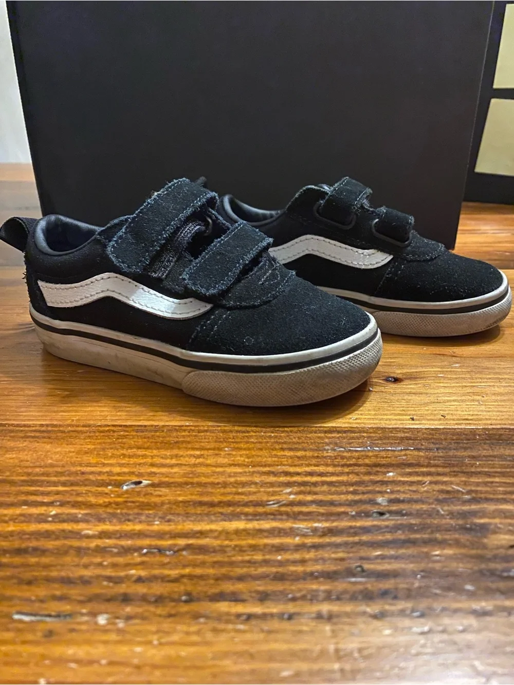 Vans Toddler Black and White Velcro Old Skool Sneakers